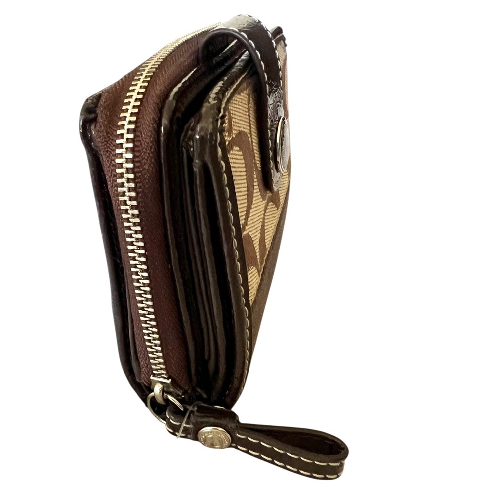 Coach Brown Tan Signature Zip Wallet - Picture 4 of 11